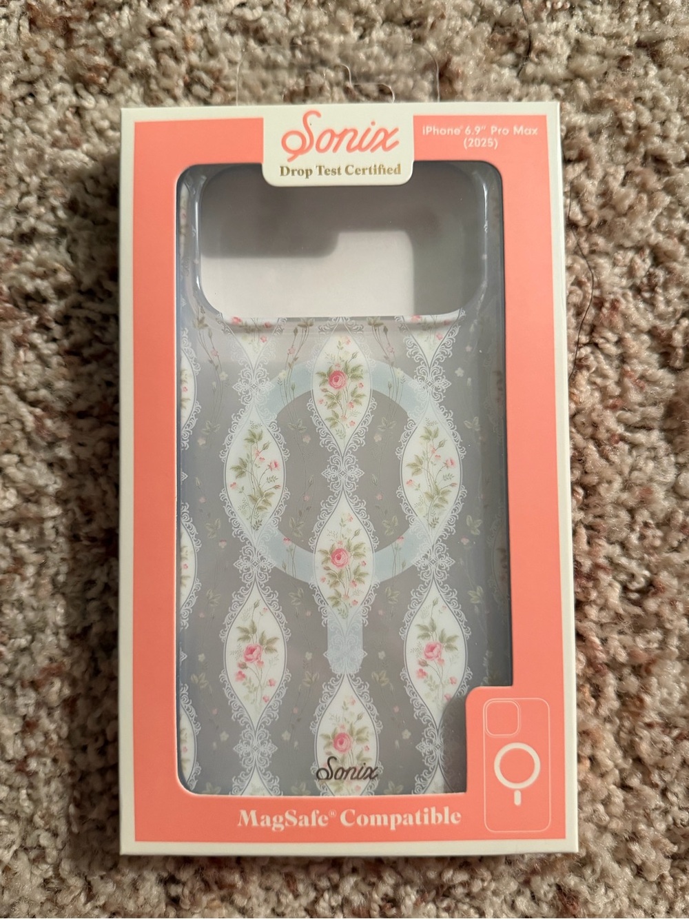 Sonix Floral Lace MagSafe Compatible Phone Case - Gray with Pink Roses